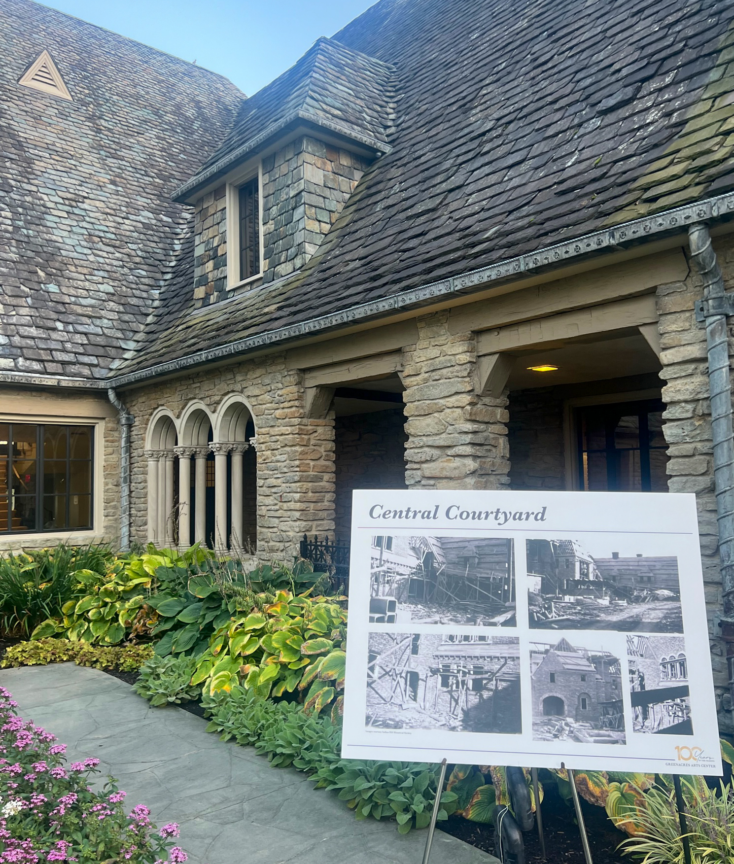 Arts Center courtyard with poster