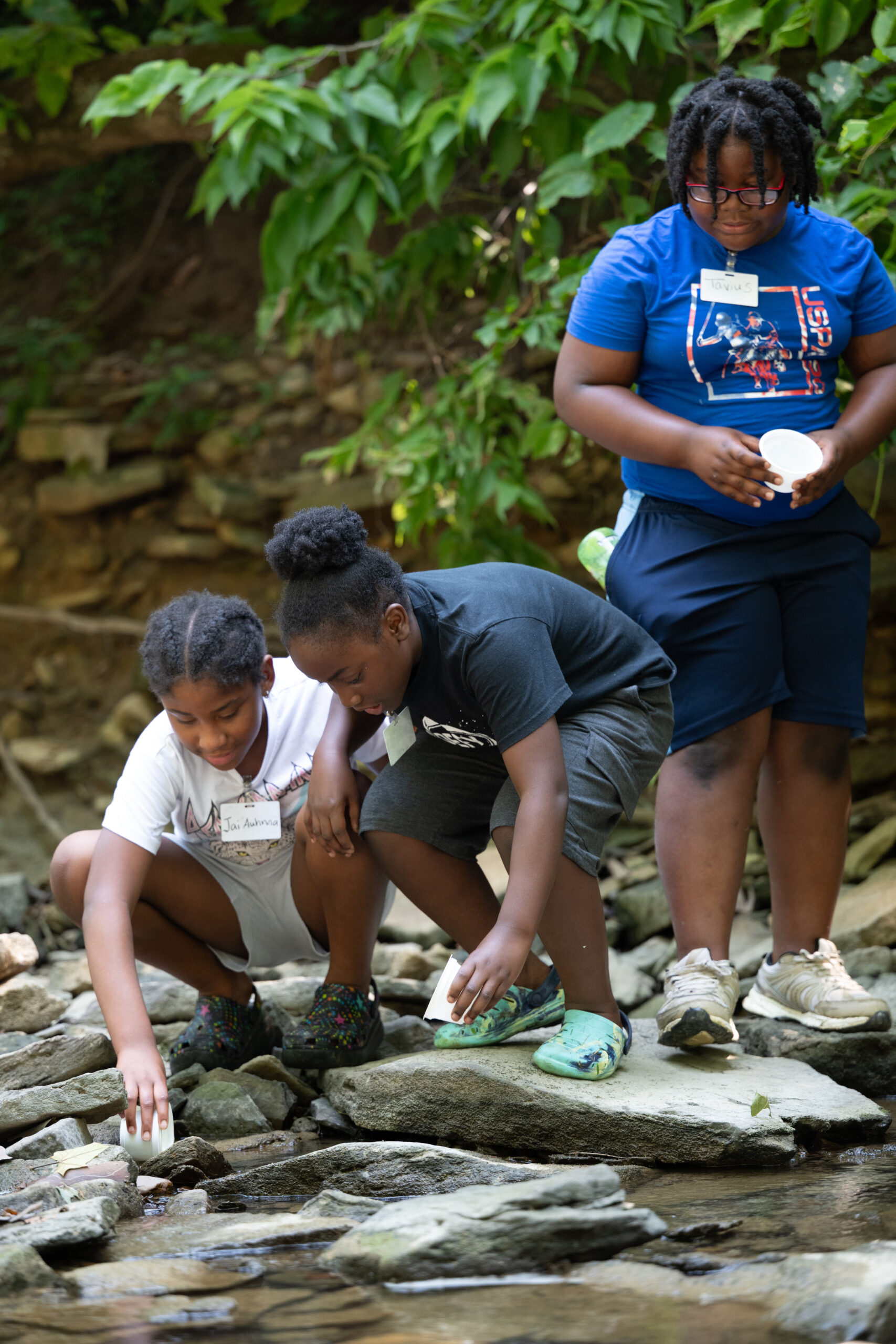 Children exploring a creek during Greenacres programming